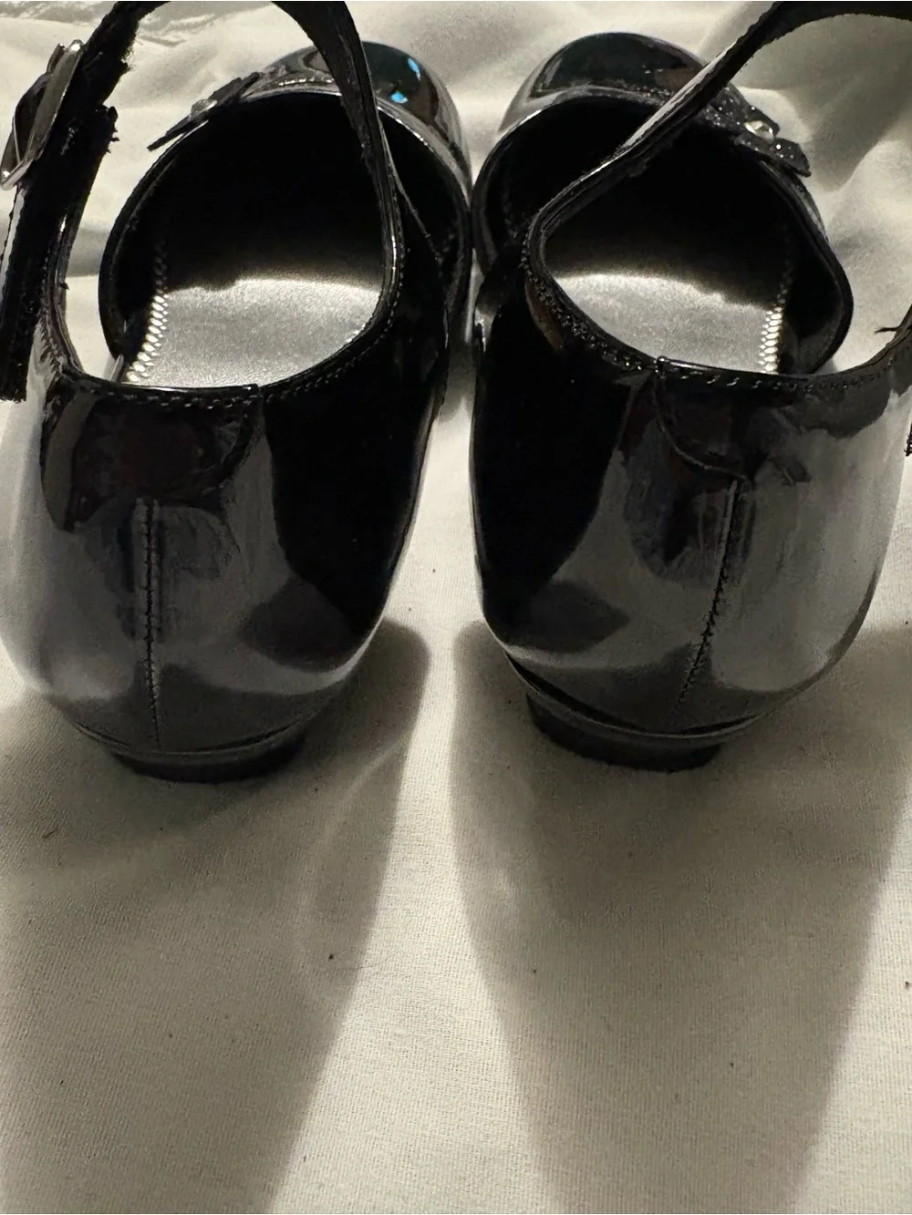 Girls' Black Patent Mary Jane Dress Shoes with Floral Accent